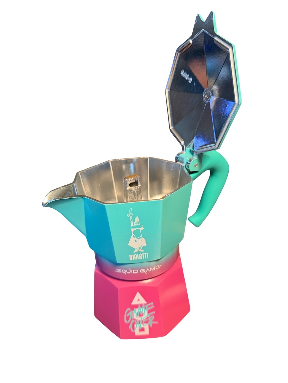 Bialetti Squid Game NWT Two-Tone Turquoise & Pink Moka Express Espresso Maker - Picture 5 of 11
